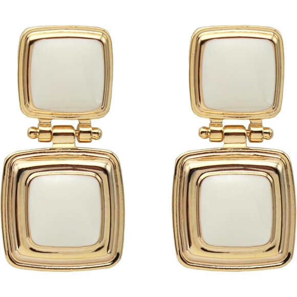 Cream Cute Gold Geometric Statement Jewelry Dangle Drop Earrings for Women - Picture 1 of 7